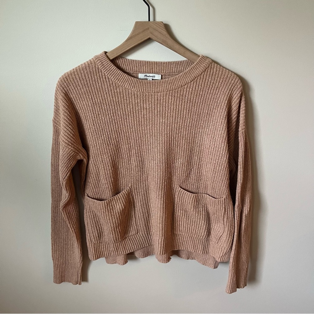 Madewell Pink Ribbed Knit Sweater with Pockets